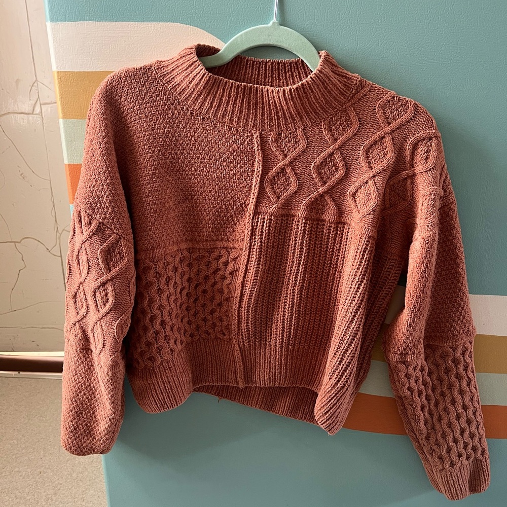 Super Soft Textured Cable Knit Women's Sweater - Dusty Rose/Peach